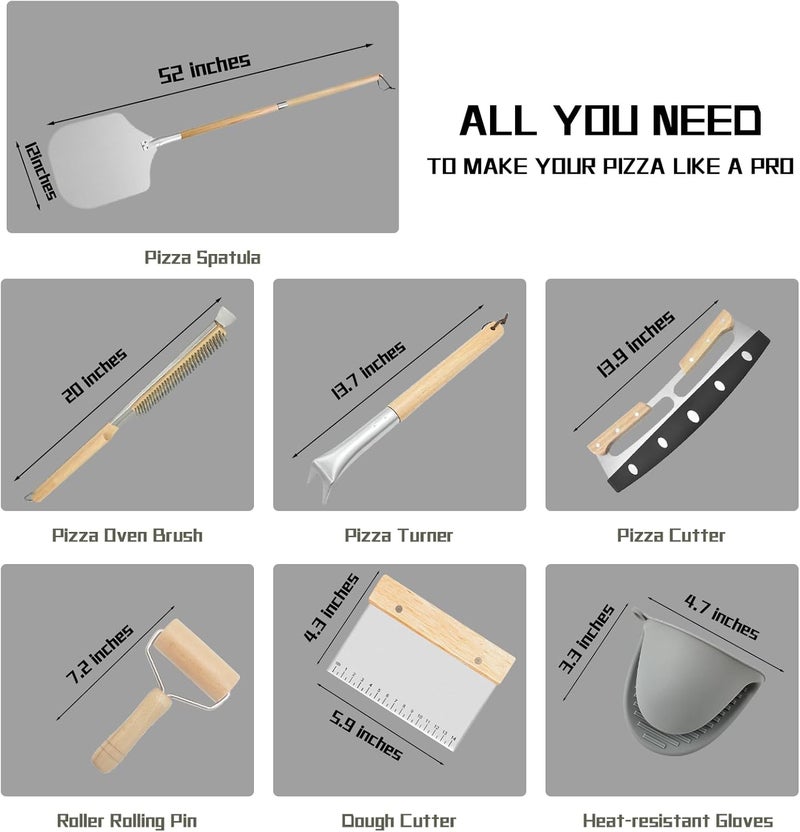 BLISSWAVE The 7-piece pizza oven accessory set is perfect for making pizza. Comprises a pizza shovel, an oven brush, a bubble Popper deformer, a rocking knife, a silica gel clamp, a dough roller and a scraper. - Image 5